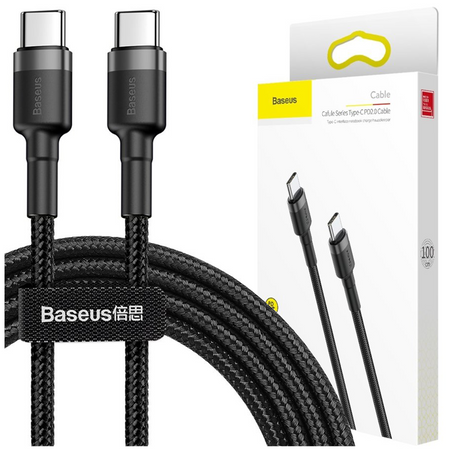 Baseus Cafule Cable wytrzymały nylonowy kabel przewód USB-C PD / USB-C PD PD2.0 60W 20V 3A QC3.0 1M czarny-szary (CATKLF-GG1)