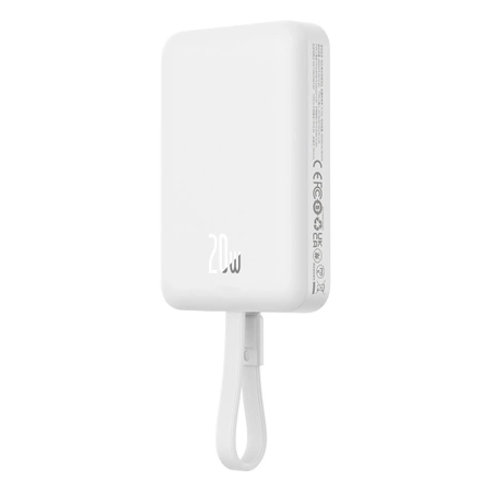 Powerbank Baseus Magnetic Mini MagSafe 10000mAh 20W z wbudowanym kablem Lightning - biały + kabel Baseus Simple Series USB-C - USB-C 60W 0.3m