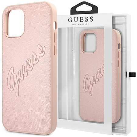 Guess GUHCP12LRSAVSRG iPhone 12 Pro Max 6,7" różowy/pink hardcase Saffiano Vintage Script