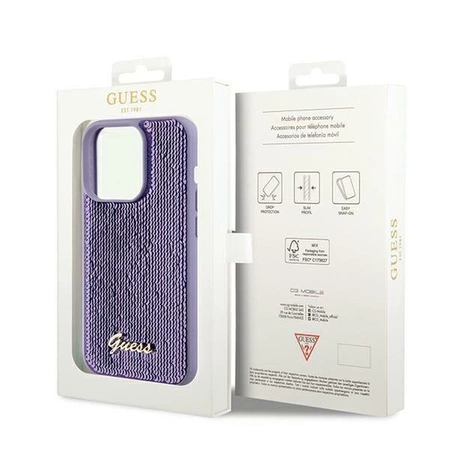 Etui Guess Sequin Script Metal na iPhone 13 Pro / 13 - fioletowe