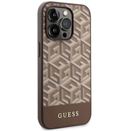 Etui Guess GCube Stripes MagSafe GUHMP14LHGCFSEW na iPhone 14 Pro - brązowe