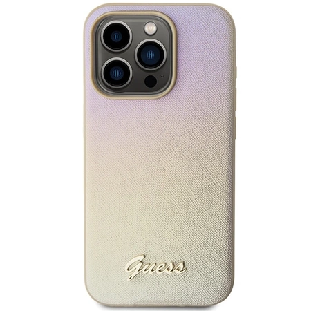 Etui Guess Saffiano Iridescent Script na iPhone 14 Pro - złote