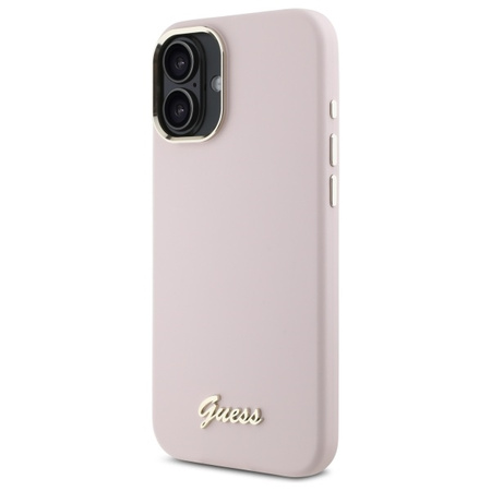 GUESS ETUI HARDCASE DO IPHONE 16 6.1 SILIKONOWE SCRIPT METAL LOGO RAMKA