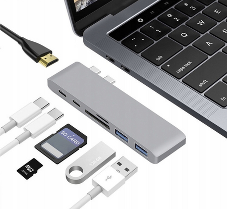 Adapter do komputera CO2, Hub 7w1 do Apple, do MacBook Pro / Air Retina, space gray