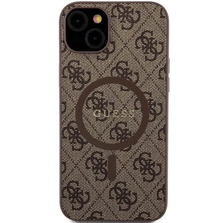Etui Guess 4G Collection Leather Metal Logo MagSafe na iPhone 14 / 15 / 13 - brązowe