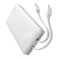 Powerbank Baseus Airpow Lite 10000mAh 22,5W z wbudowanymi kablami USB-C i Lightning - biały