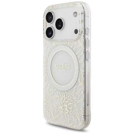 Etui Guess IML Flowers Electro Pearl     Strap MagSafe do iPhone 17 Pro biały