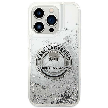 Etui Karl Lagerfeld KLHCP14LLCRSGRS na iPhone 14 Pro - srebrne Liquid Glitter RSG