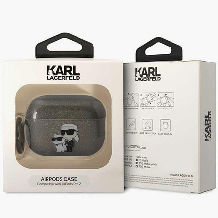 Etui Karl Lagerfeld KLAP2HNKCTGK na AirPods Pro 2 cover - czarne Glitter Karl&Choupette