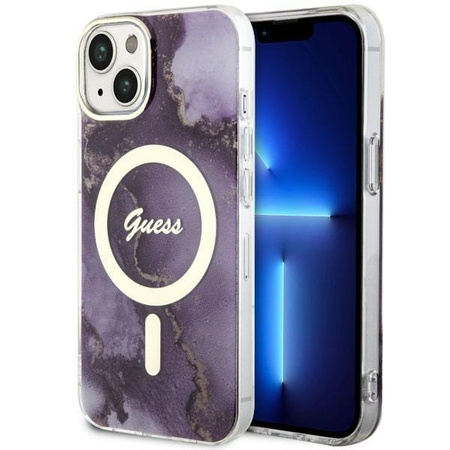 Etui Guess GUHMP14SHTMRSU na iPhone 14 purpurowy/purple hardcase Golden Marble MagSafe