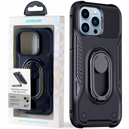 Joyroom Dual Hinge etui iPhone 14 Pro pancerny pokrowiec z podstawką uchwytem ring holder czarne