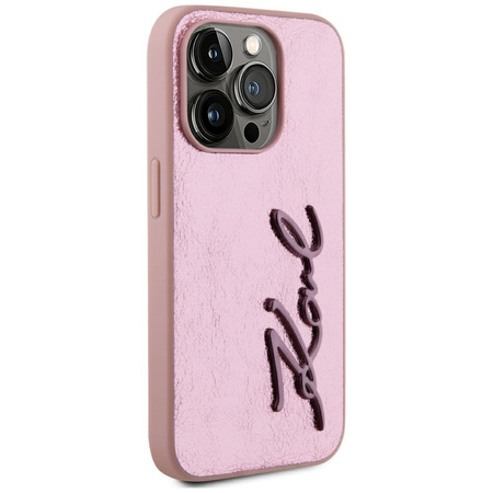 KARL LAGERFELD ETUI WRINKLED METAL SIGNATURE DO IPHONE 15 PRO ZŁOTE Z LOGO