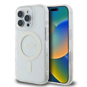 GUESS POKROWIEC HARDCASE DO IPHONE 16 PRO 6.3 DO MAGSAFE IML GLITTER CIRCLE