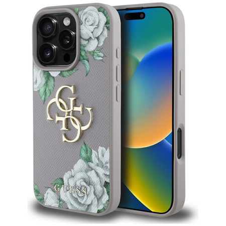 GUESS ETUI CASE 4G LOGO DO IPHONE 16 PRO GRAINED ROSES DOPASOWANIE I DESIGN