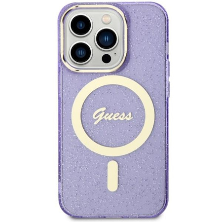 Etui Guess GUHMP14LHCMCGU na iPhone 14 Pro purpurowy/purple hardcase Glitter Gold MagSafe