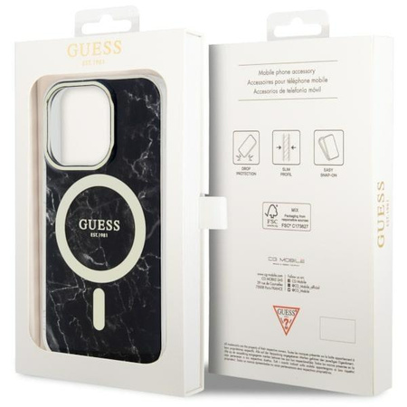 Etui Guess GUHMP14XPCUMAK na iPhone 14 Pro Max 6.7" - czarne Marble MagSafe