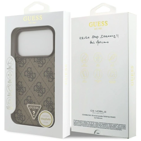 GUESS ETUI LEATHER 4G TRIANGLE STRASS MAGSAFE DO IPHONE 17 PRO POKROWIEC