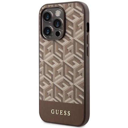Etui Guess GUHMP14XHGCFSEW na iPhone 14 Pro Max 6.7" - brązowe GCube Stripes MagSafe