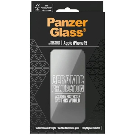 Szkło ceramiczne PanzerGlass Ceramic Protection na iPhone 15 z pozycjonerem
