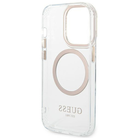 Etui Guess GUHMP14LHTRMD na iPhone 14 Pro - złote Metal Outline Magsafe