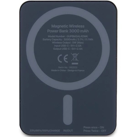Powerbank indukcyjny Guess MagSafe Metal Script Logo 5W 3000mAh - czarny