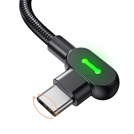 Kabel do telefonu, Szybkie ładowanie, Kątowy 90°, LED, USB-C PD, 2m, czarny, 60W, Mcdodo