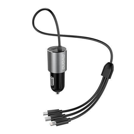 Dudao 3w1 ładowarka samochodowa USB 3,4 A wbudowany kabel Lightning / USB Typ C / micro USB czarny (R5ProN black)