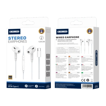 JELLICO słuchawki przewodowe EP3A USB-C z mikrofonem 1.2M Biały