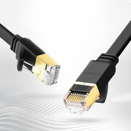 Ugreen płaski kabel przewód internetowy sieciowy Ethernet patchcord RJ45 Cat 7 STP LAN 10 Gbps 10 m czarny (NW106 11265)