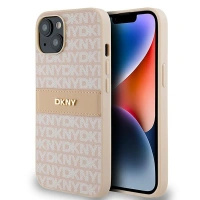DKNY ETUI HARDCASE DO IPHONE 14 15 136.1 Z METALOWYM LOGO I SKÓRZANĄ STRIPĄ