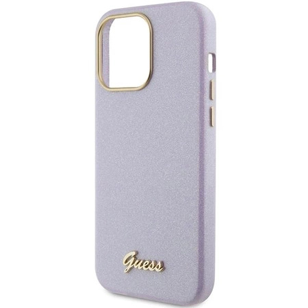 Etui Guess Glitter Glossy Script do iPhone 15 Pro Max - liliowe