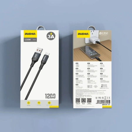 DUDAO KABEL USB-A MICRO USB 3A 1,2M Z OPLOTEM DO TABLETÓW SZYBKIE ŁADOWANIE