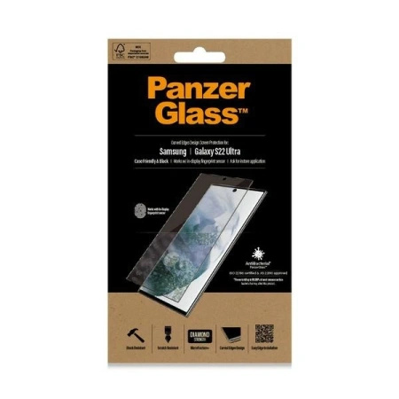 Szkło PanzerGlass E2E Microfracture antybakteryjne na Samsung Galaxy S22 Ultra - z czarną ramką