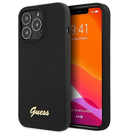 Guess GUHMP13LLSLMGBK iPhone 13 Pro / 13 6,1" black/czarny hardcase Silicone Script Gold Logo MagSafe
