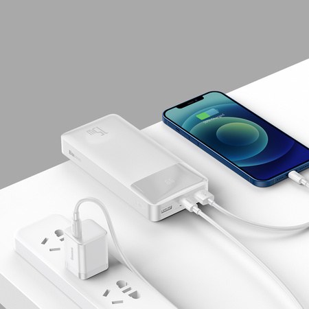 Baseus Bipow powerbank z szybkim ładowaniem 20000mAh 15W biały (Overseas Edition) + kabel USB-A - Micro USB 0.25m biały (PPBD050102)