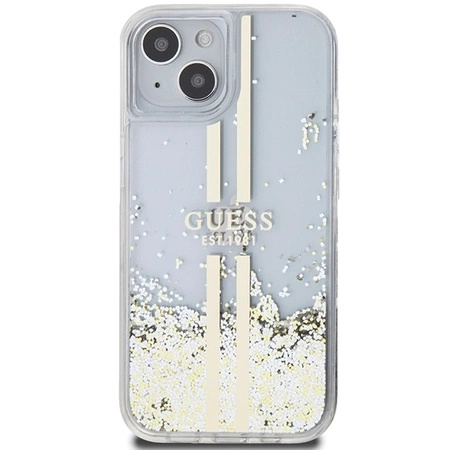 Etui Guess Liquid Glitter Gold Stripes na iPhone 15 Plus / 14 Plus - przezroczyste