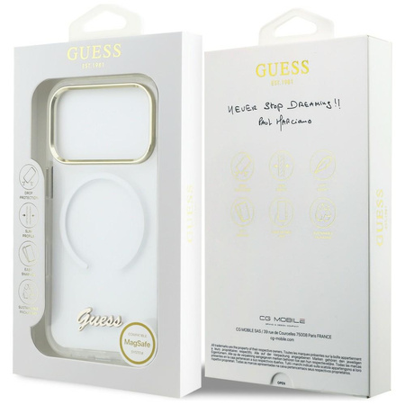 Etui Guess IML Gradient Script Metal     MagSafe do iPhone 17 Pro Max biały