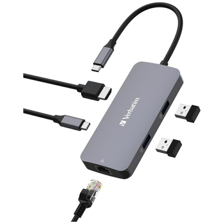 Verbatim Adapter Hub USB-C - HDMI/USB-C /Eternet/2xUSB-A 3.0 aluminiowy/aluminum 32150