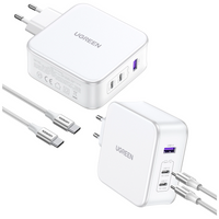 Ładowarka sieciowa GaN Ugreen Nexode CD289 USB-A/2xUSB-C 140W + kabel USB-C - USB-C 1.5m - biała