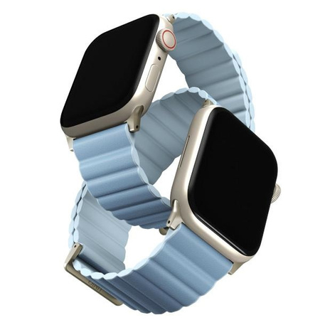 UNIQ pasek Revix Premium Apple WatchSeries 1/2/3/4/5/6/7/8/9/SE/SE2 38/40/41mm Edition Reversible Magnetic Leather biało-niebieski/arctic-soft blue