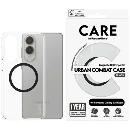 Etui CARE by PanzerGlass Flagship Urban Combat Black QI na Samsung Galaxy S25 Edge - przezroczyste