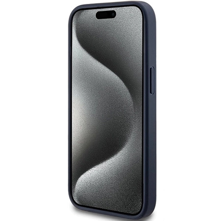 Etui Guess 4G Triangle Metal Logo na iPhone 15 Plus / 14 Plus - niebieskie