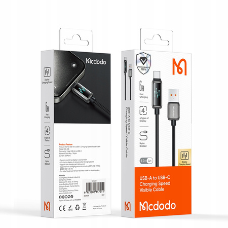 MCDODO USB-C FAST CHARGING CABLE FOR SAMSUNG XIAOMI TYPE C 6A 100W 1M LED
