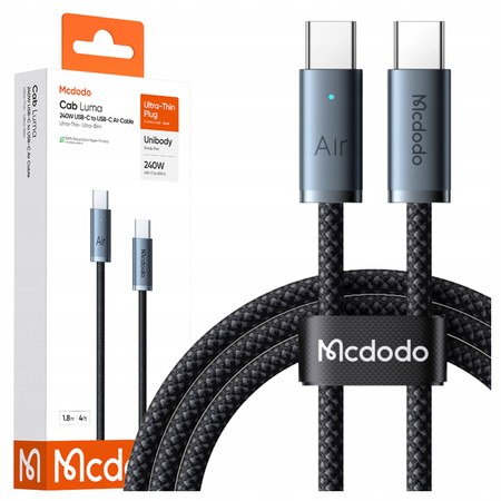 MCDODO KABEL USB-C USB-C SZYBKIE ŁADOWANIE USB TYP C 240W 1M LED CZARNY