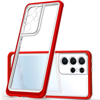 Clear 3in1 etui do Samsung Galaxy S22 Ultra żelowy pokrowiec z ramką czerwony