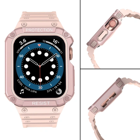 Protect Strap Band opaska z etui do Apple Watch 7 / 6 / 5 / 4 / 3 / 2 / SE (45 / 44 / 42mm) obudowa pancerny pokrowiec na zegarek różowy