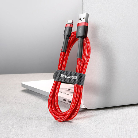 Baseus Cafule Cable wytrzymały nylonowy kabel przewód USB / USB-C QC3.0 2A 3M czerwony (CATKLF-U09)