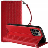 Magnet Strap Case etui iPhone 14 Pro Max pokrowiec z klapką portfel mini smycz podstawka czerwone