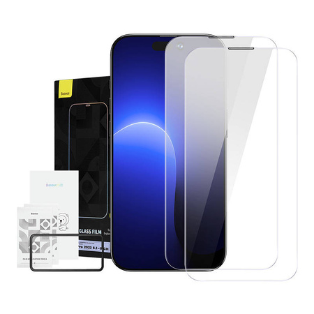 BASEUS SZKŁO HARTOWANE Z POWŁOKĄ PRZECIWPYŁOWĄ DO IPHONE 14 PRO 2 SZTUKI