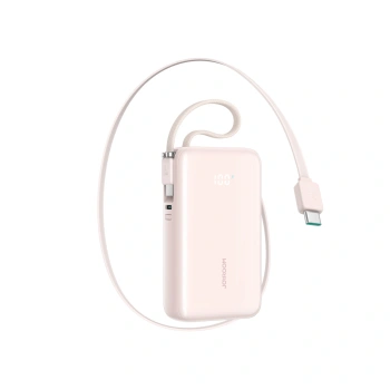 Powerbank Joyroom JR-PR2L 10000mAh 35W z wbudowanym zwijanym kablem USB-C i kablem-smyczą USB-C - różowy